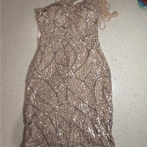 Elegant Beige Sequin Dress